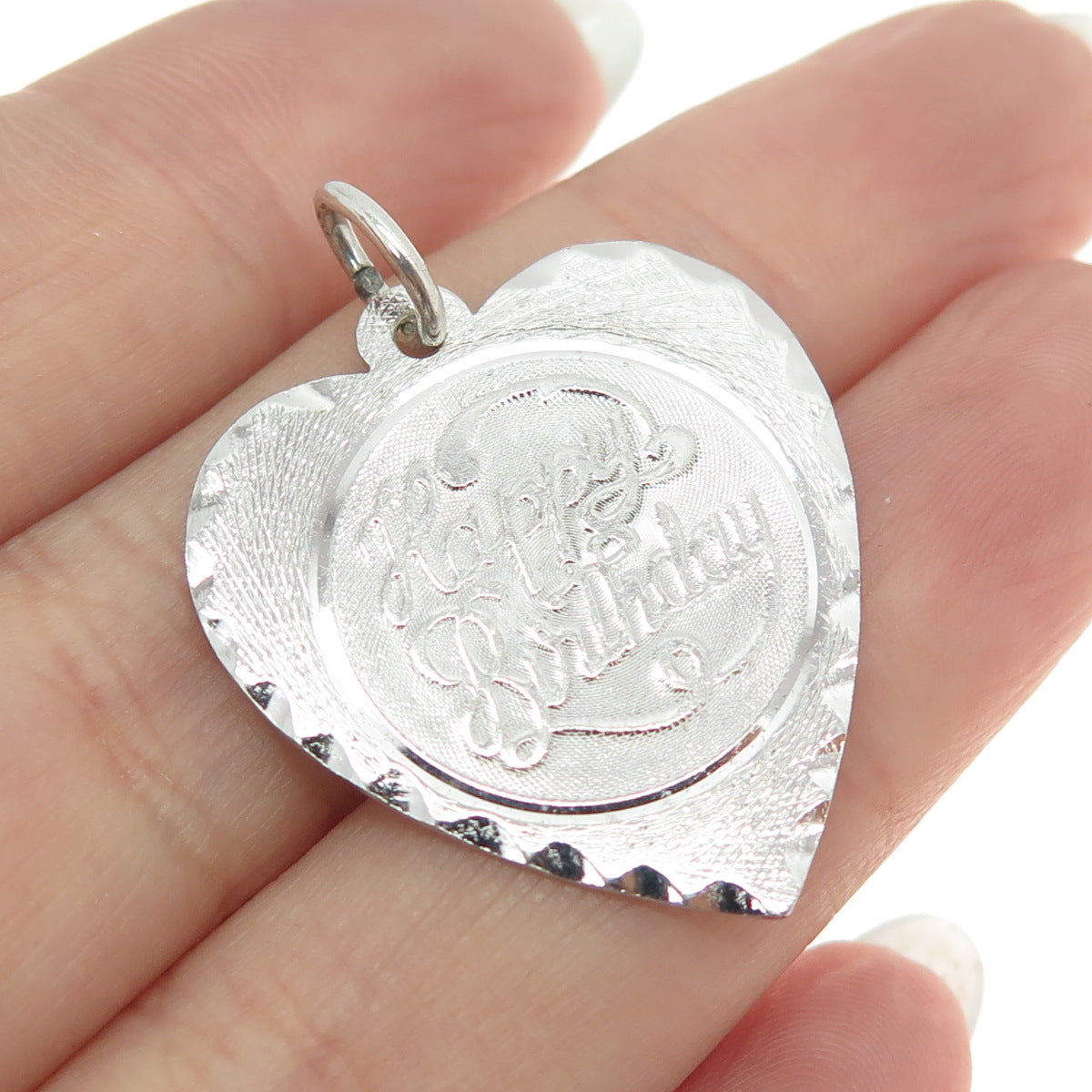 925 Sterling Silver Vintage Happy Birthday Heart Tag Pendant