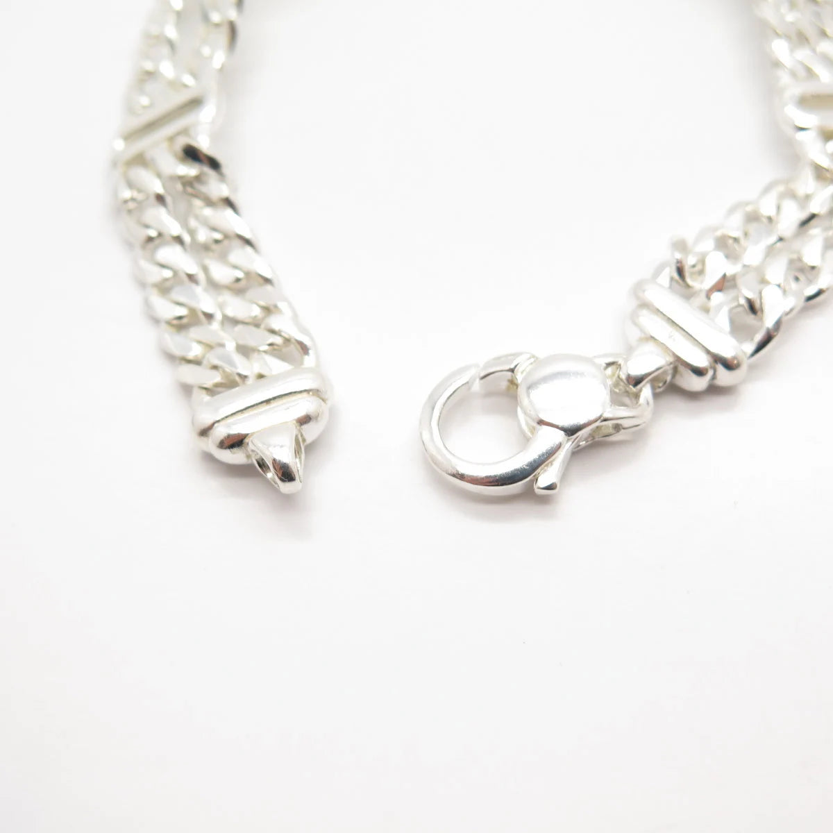 925 Sterling Silver Vintage 2-Row Cuban Link Bracelet 6.75"
