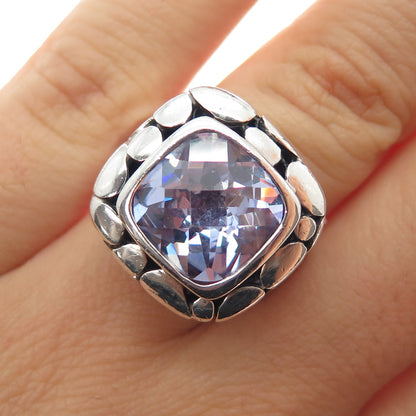925 Sterling Silver Vintage Lavender C Z Kali Dotted Modernist Ring Size 6