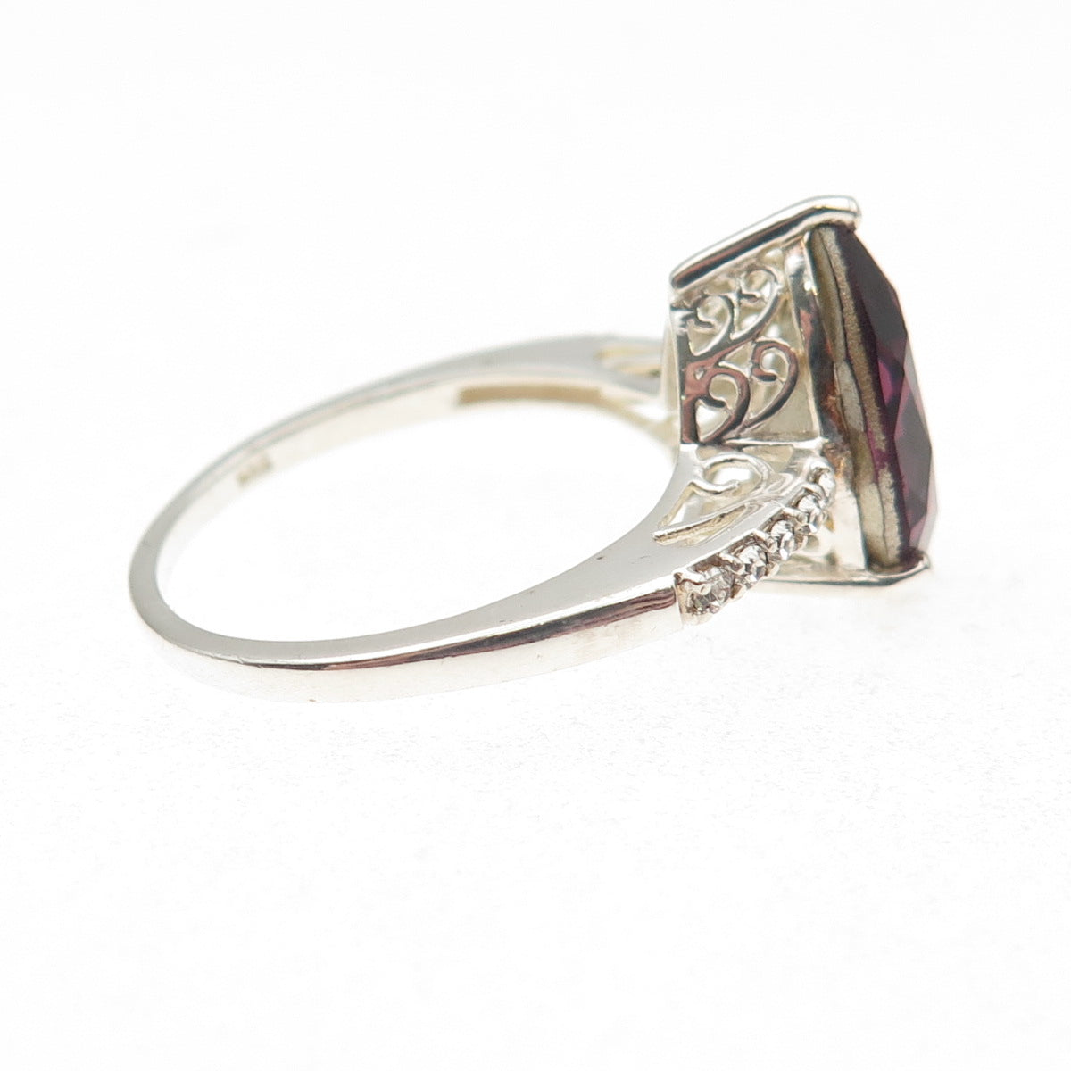 Chuck Clemency Sterling Silver Purple & White Rhinestone Teardrop Ring Size 9