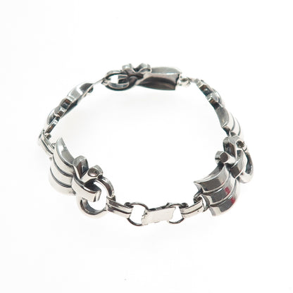 925 Sterling Silver Vintage Modernist Link Bracelet 7.25"