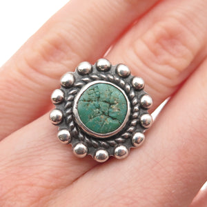 Old Pawn 925 Sterling Silver Vintage Royston Turquoise Sun Beaded Ring Size 4.75