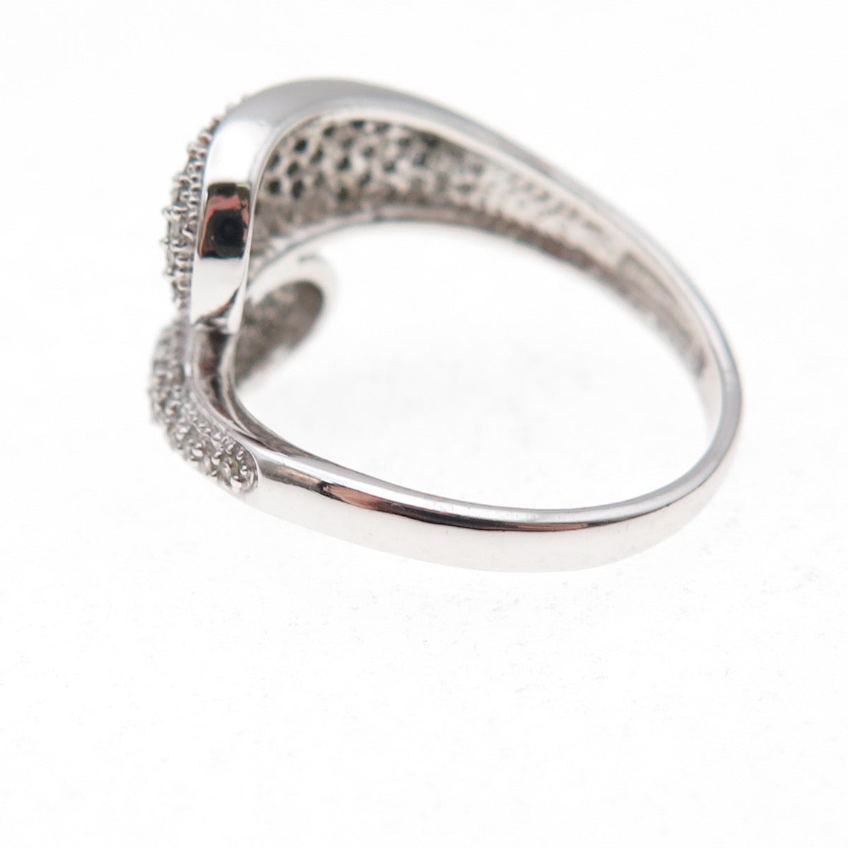 925 Sterling Silver Mexico Real Round-Cut Diamond Bypass Ring Size 7