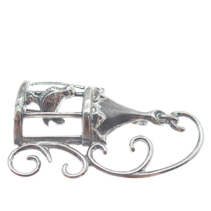 LANG Sterling Silver Antique Art Deco Bird Cage Fleur de Lis Oxidized Pin Brooch