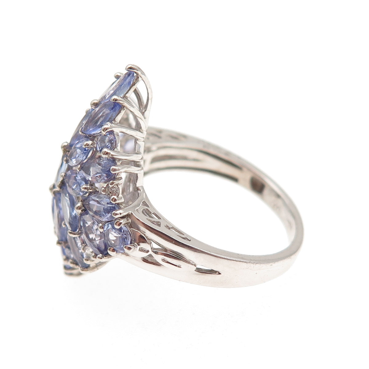 Chuck Clemency 925 Sterling Silver Real Tanzanite & White Topaz Ring Size 8.25