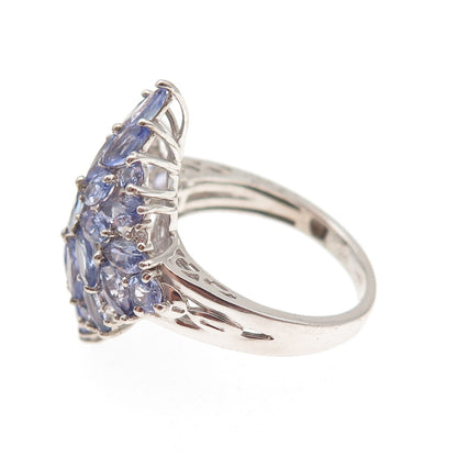 Chuck Clemency 925 Sterling Silver Real Tanzanite & White Topaz Ring Size 8.25
