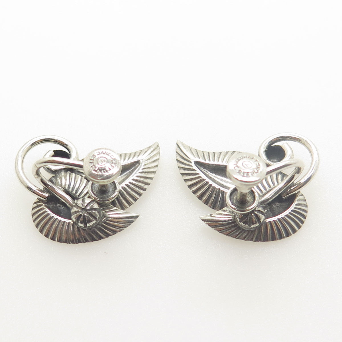 DANECRAFT 925 Sterling Silver Antique Art Deco Floral Leaf Screw Back Earrings