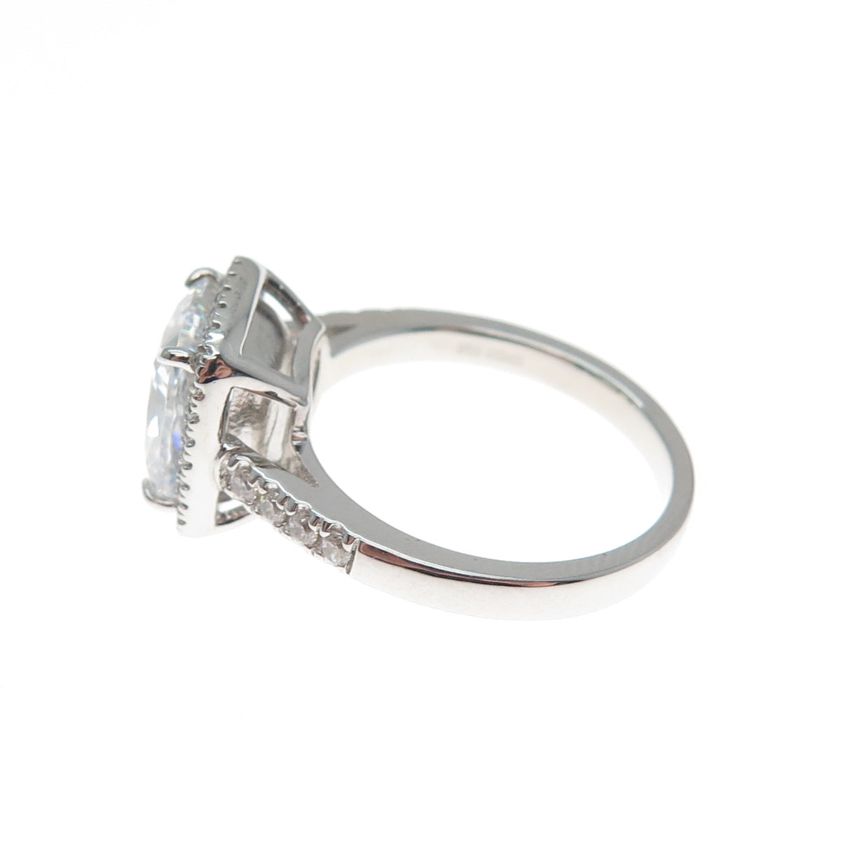 DSMK 925 Sterling Silver Cushion & Round-Cut Shaped C Z Sparkle Ring Size 7.25