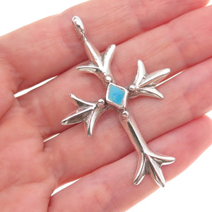 Old Pawn 925 Sterling Silver Vintage Southwestern Turquoise Floral Cross Pendant