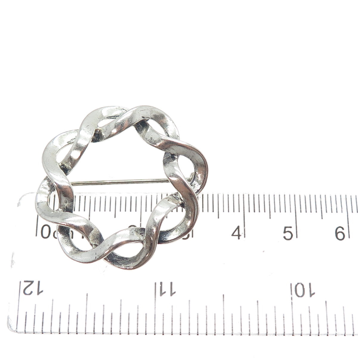 BEAU 925 Sterling Silver Vintage Modernist Woven Circle Oxidized Pin Brooch