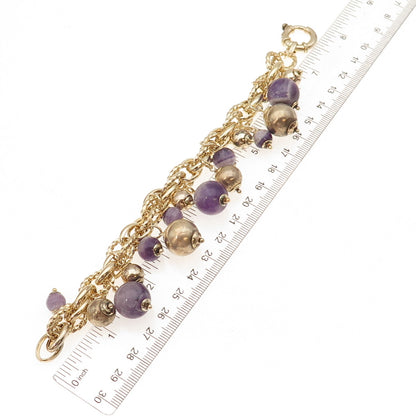 925 Sterling Silver Gold Plated Italy Real Amethyst Cha-Cha Bracelet 7"