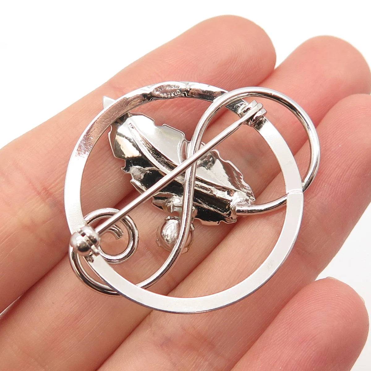 925 Sterling Silver Vintage DIXELL Real Pearl Leaf Pin Brooch