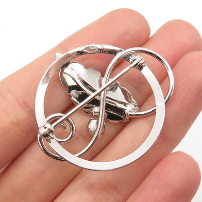 925 Sterling Silver Vintage DIXELL Real Pearl Leaf Pin Brooch