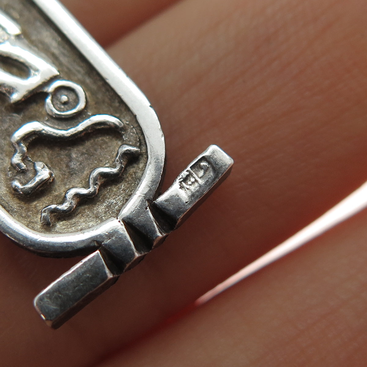 800 Silver Vintage Egyptian Pharaoh Cartouche Oxidized Charm Pendant