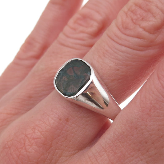 925 Sterling Silver Vintage Real Dendritic Agate Signet Ring Size 12.75