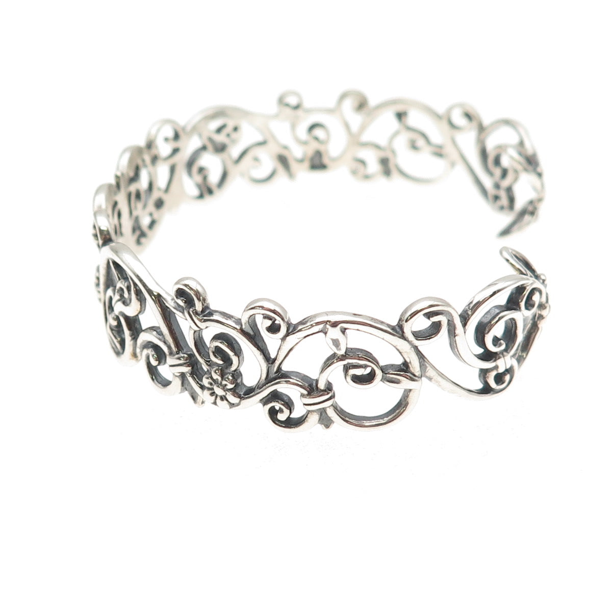Carolyn Pollack Sterling Silver Vintage Floral Adjustable Cuff Bracelet 6.75"