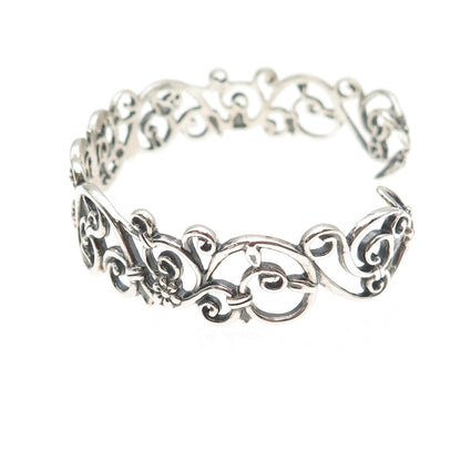 Carolyn Pollack Sterling Silver Vintage Floral Adjustable Cuff Bracelet 6.75"