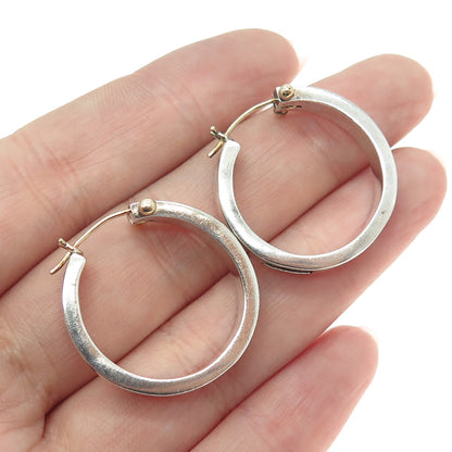 925 Sterling Silver & 14K Yellow Gold Vintage European Stamp Hoop Earrings