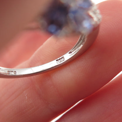 Chuck Clemency 925 Sterling 2-Tone Real Tanzanite & Topaz Floral Ring Size 8.25