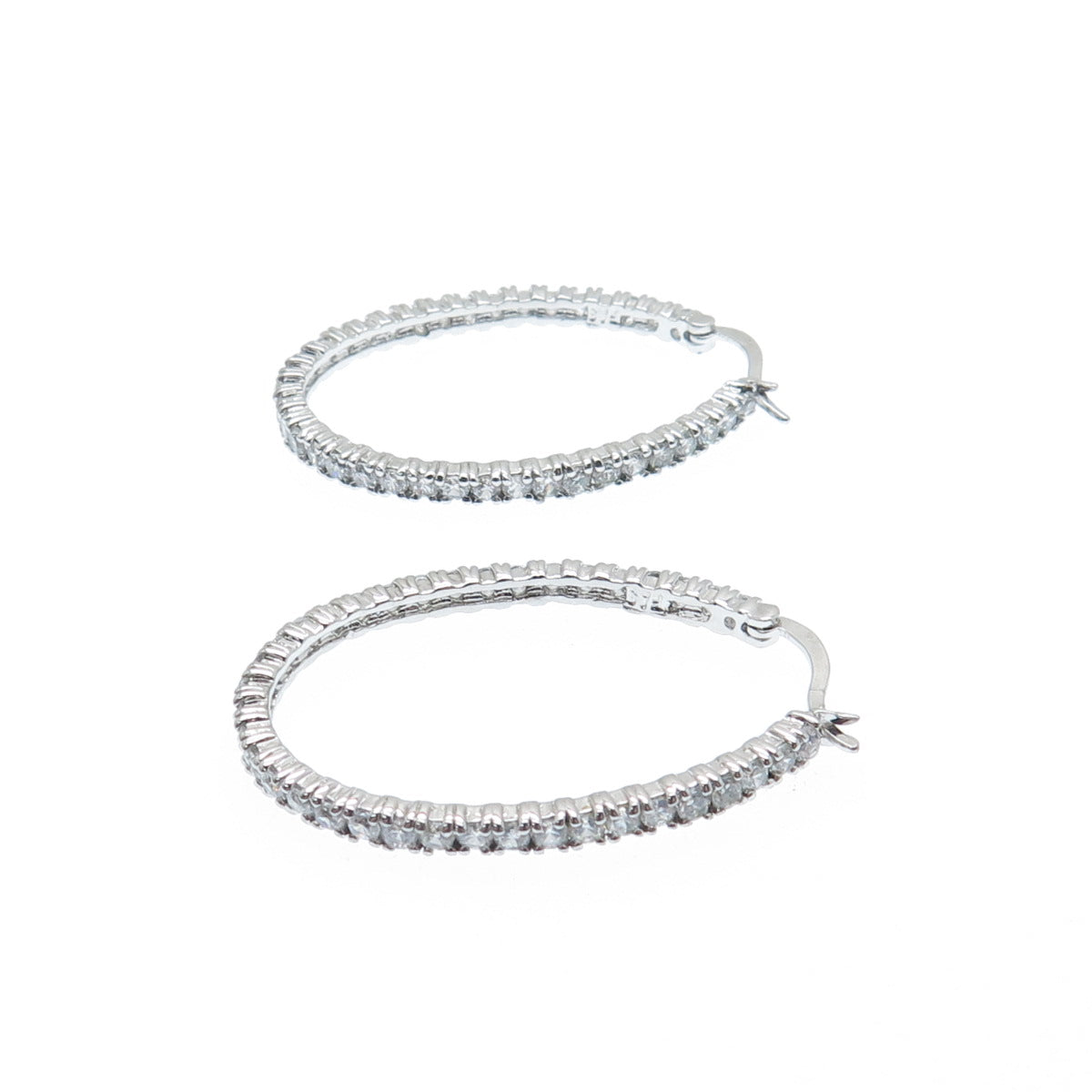 925 Sterling Silver Round-Cut C Z All Around Oval Hoop Earrings