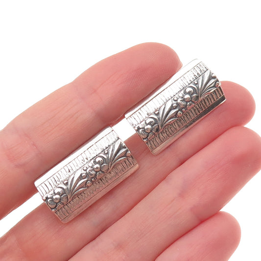 800 Silver Vintage KW Poland Forget Me Not Floral Oxidized Cufflinks