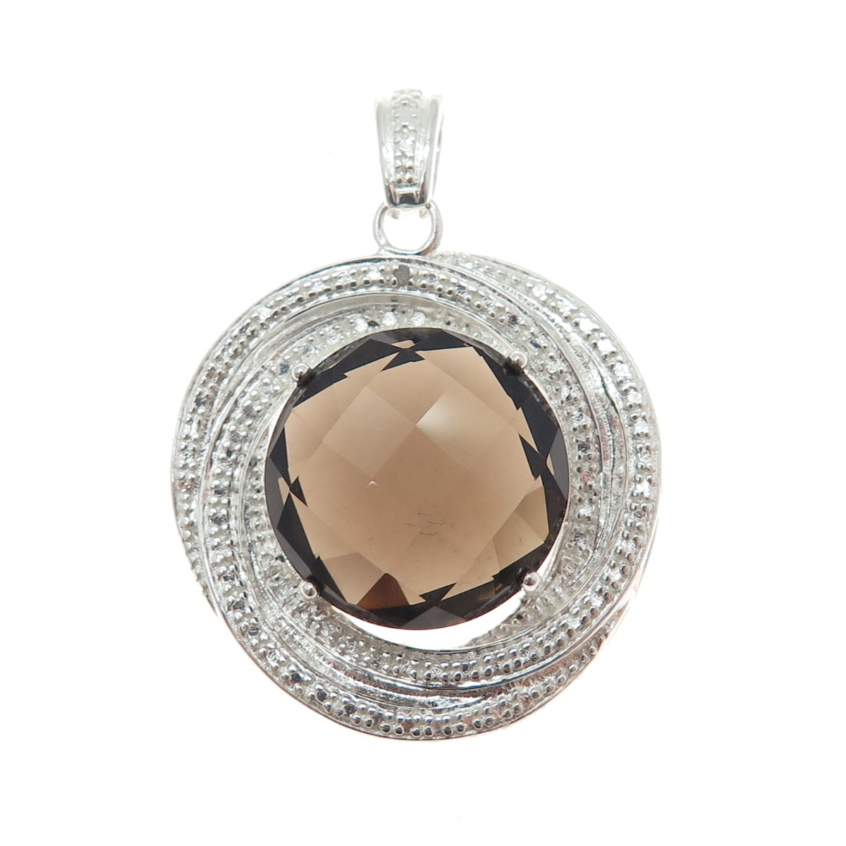 ROSS SIMONS 925 Sterling Silver Real Diamond & Smoky Quartz Trinity Pendant