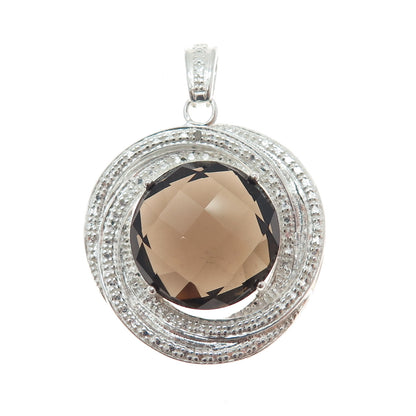ROSS SIMONS 925 Sterling Silver Real Diamond & Smoky Quartz Trinity Pendant