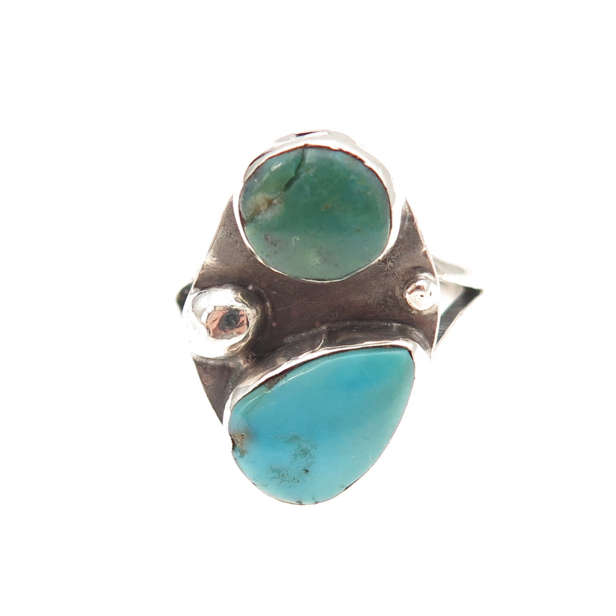 Old Pawn 925 Sterling Silver Vintage Southwestern Multi-Turquoise Ring Size 5.75