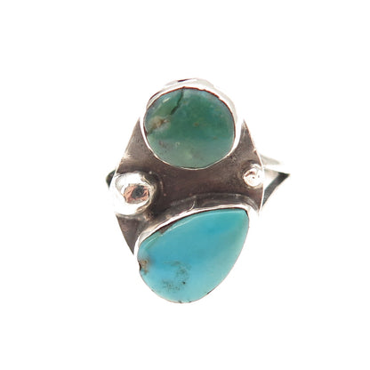 Old Pawn 925 Sterling Silver Vintage Southwestern Multi-Turquoise Ring Size 5.75