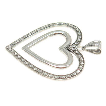 925 Sterling Silver Vintage Dotted Double Heart Pendant