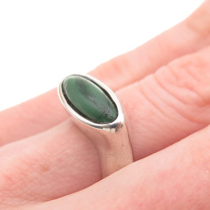 925 Sterling Silver Vintage Real Malachite Modernist Wavy Ring Size 6