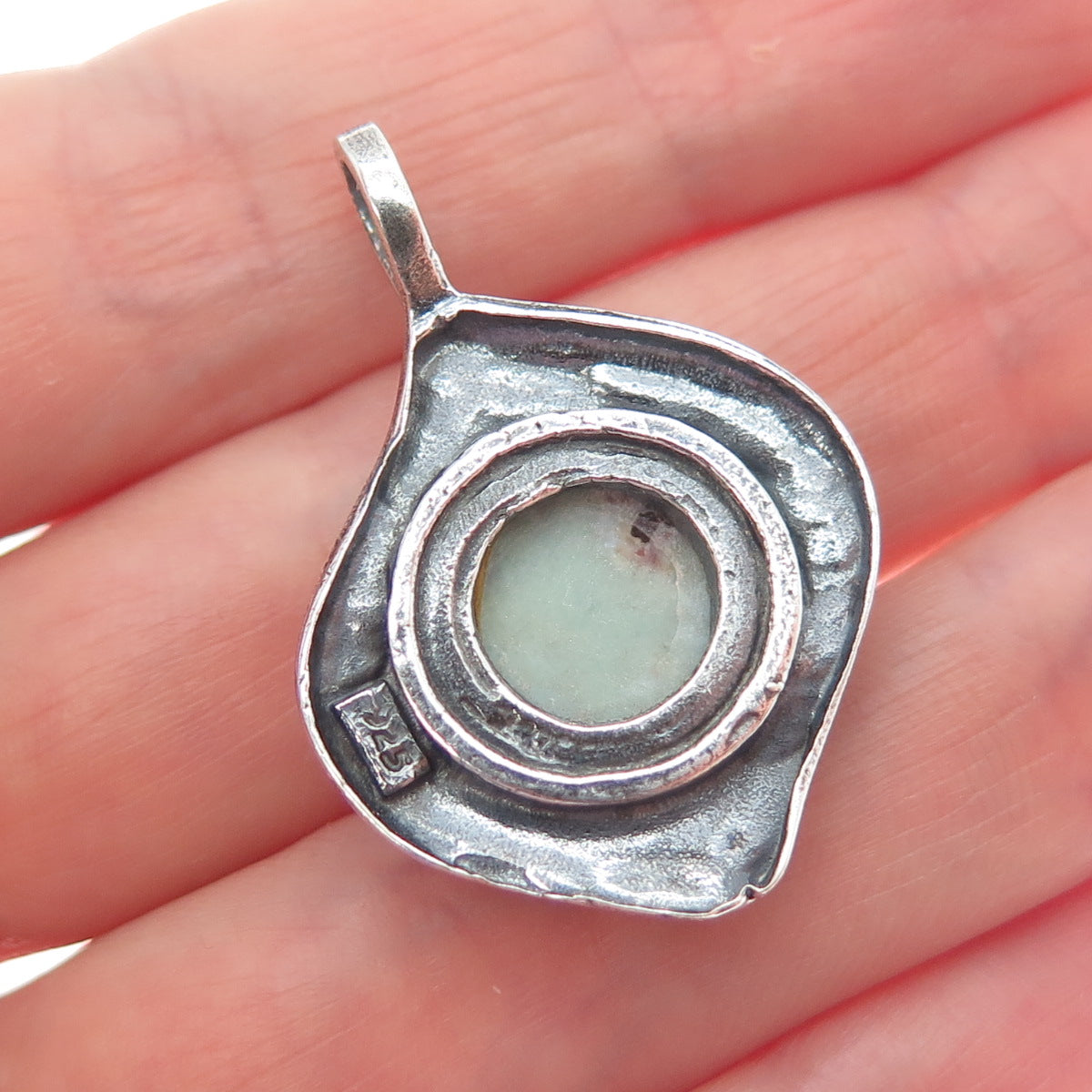 925 Sterling Silver Vintage Real Larimar Modernist Oxidized Pendant