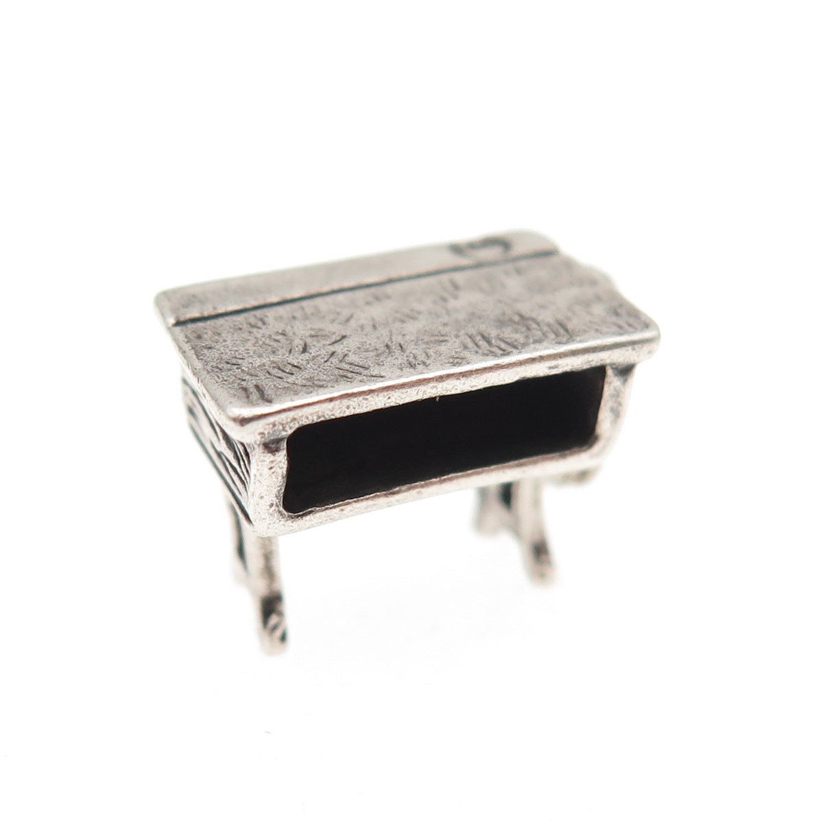 925 Sterling Silver Vintage School Desk Oxidized 3D Mini Charm Pendant