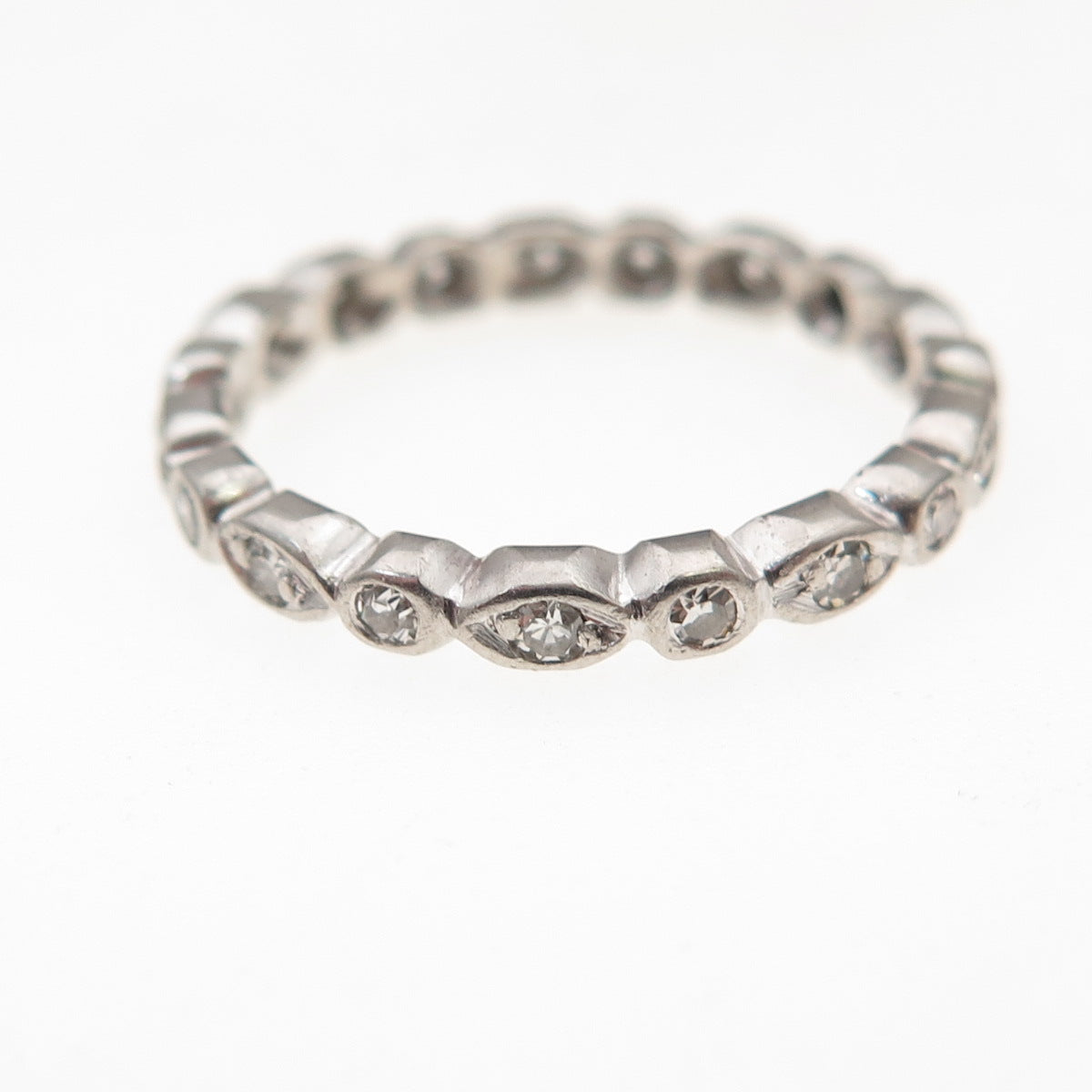 Platinum Antique Art Deco Real Diamond Stackable Eternity Band Ring Size 6.25