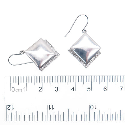 925 Sterling Silver Real Round-Cut Diamond Modernist Dangle Earrings