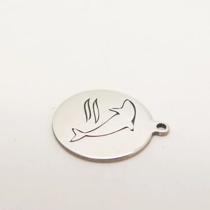 925 Sterling Silver USA Two In Town Dolphin Charm Pendant