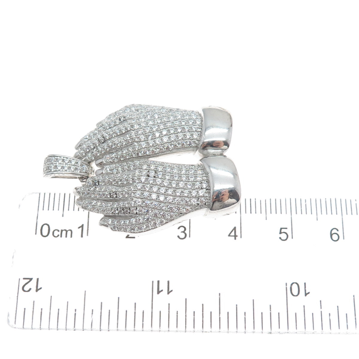 925 Sterling Silver Round-Cut Shaped C Z Praying Hands Pendant
