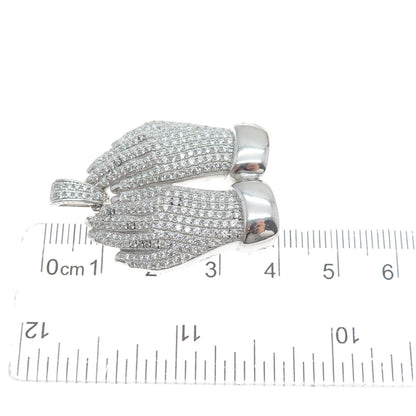 925 Sterling Silver Round-Cut Shaped C Z Praying Hands Pendant