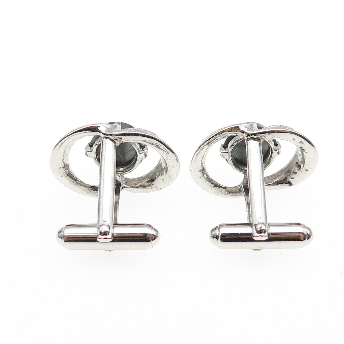 ANSON 925 Sterling Silver Vintage Real Hematite Modernist Cufflinks