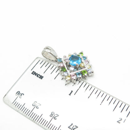925 Sterling Silver Real Apatite & Multi-Color C Z Pendant