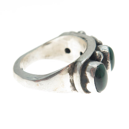 925 Sterling Silver Vintage Real Malachite Beaded Oxidized Ring Size 6.5