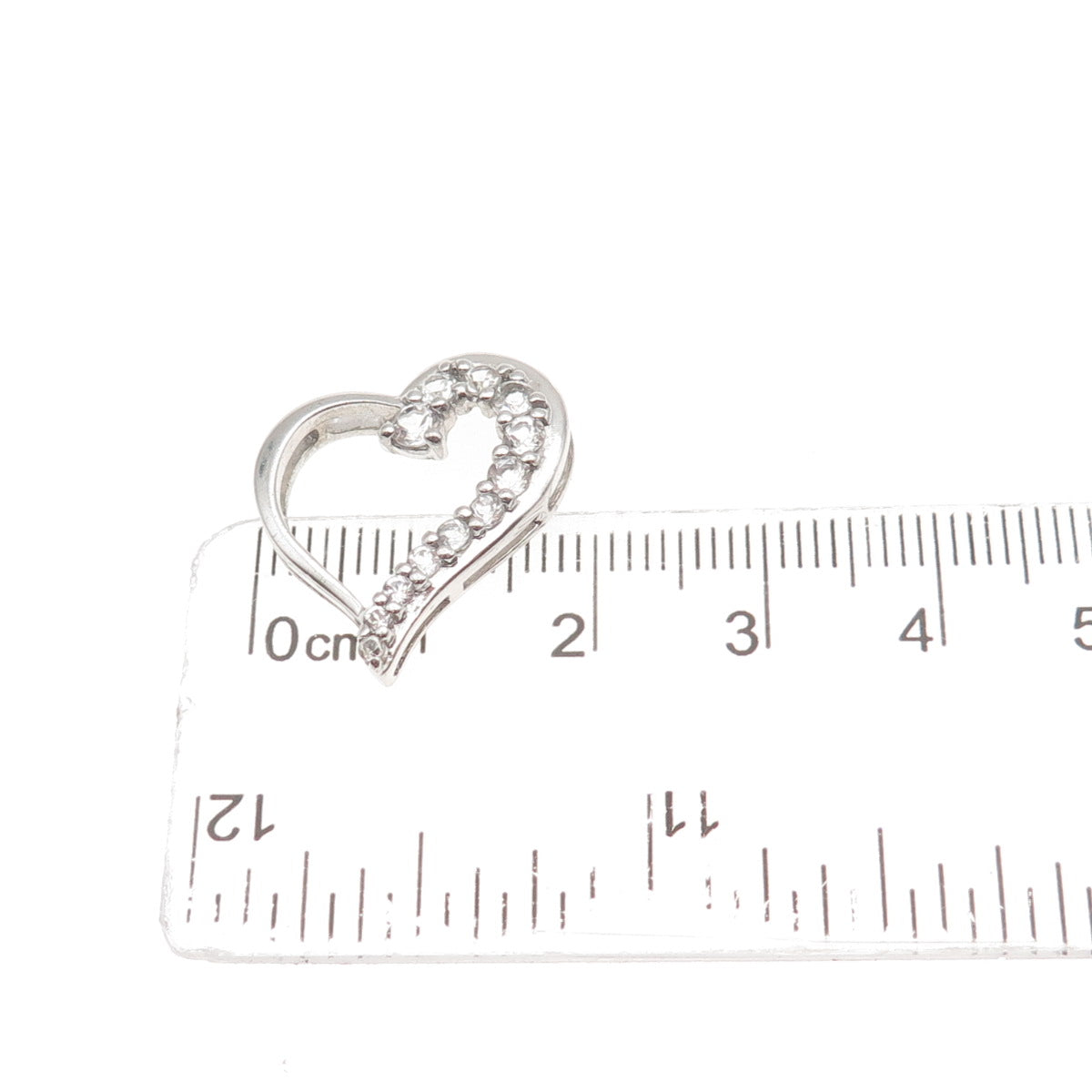 925 Sterling Silver Real Round-Cut White Topaz Heart Mini Slide Charm Pendant