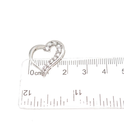 925 Sterling Silver Real Round-Cut White Topaz Heart Mini Slide Charm Pendant