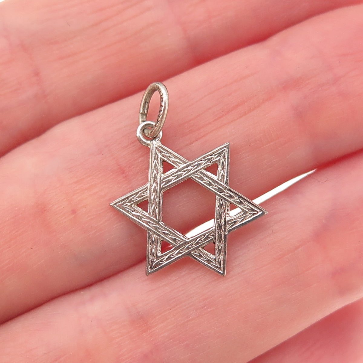 925 Sterling Silver Antique Art Deco Star of David Oxidized Charm Pendant