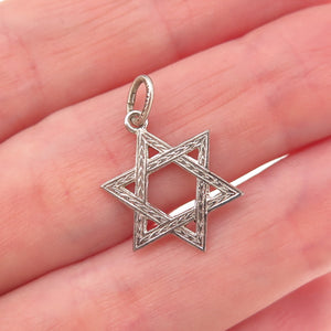 925 Sterling Silver Antique Art Deco Star of David Oxidized Charm Pendant