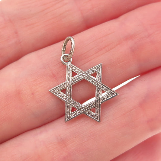 925 Sterling Silver Antique Art Deco Star of David Oxidized Charm Pendant