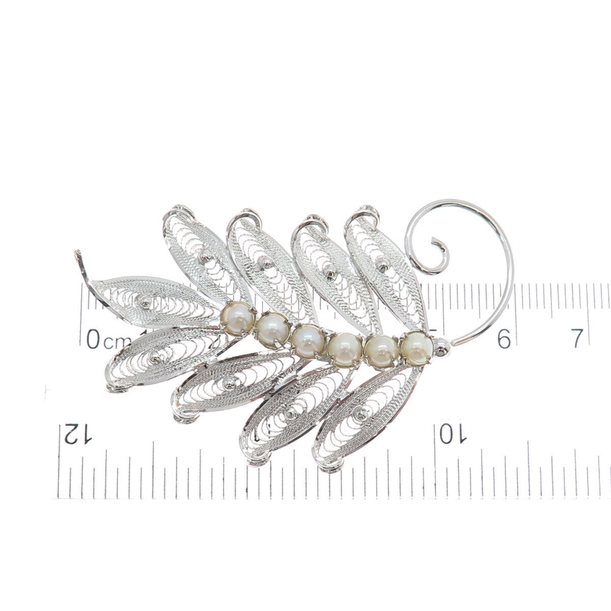 COLEMAN CO. 925 Sterling Silver Vintage Real Pearl Filigree Floral Pin Brooch