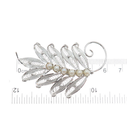 COLEMAN CO. 925 Sterling Silver Vintage Real Pearl Filigree Floral Pin Brooch