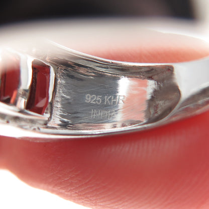 925 Sterling Silver Real Emerald-Cut Red Garnet C Z Half Eternity Ring Size 5.5