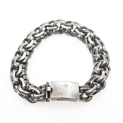 925 Sterling Silver Vintage Heavy 67.2g Bismark Link Oxidized Bracelet 7.5"